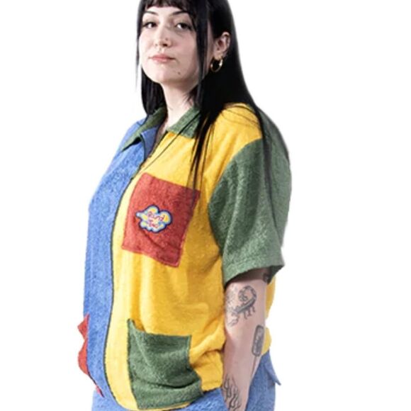 NEW Round Two Potato Chip Terry Cloth clowncore beach shirt oversized unisex XS‎ - Picture 10 of 12